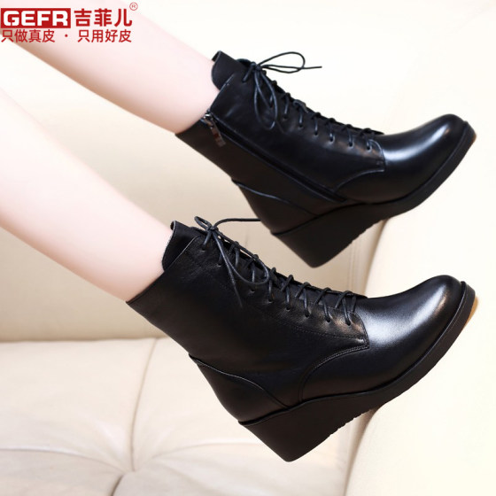 2025秋冬新款真皮马丁靴高跟女靴坡跟显瘦短靴女单鞋鞋靴女士靴子