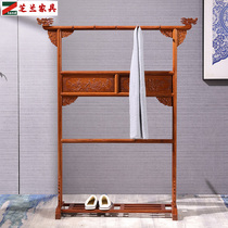 Cloakroom African flower pear wood New Chinese red wood mortise and tenon mortise full clothing rack living-room bedroom floor large hanger