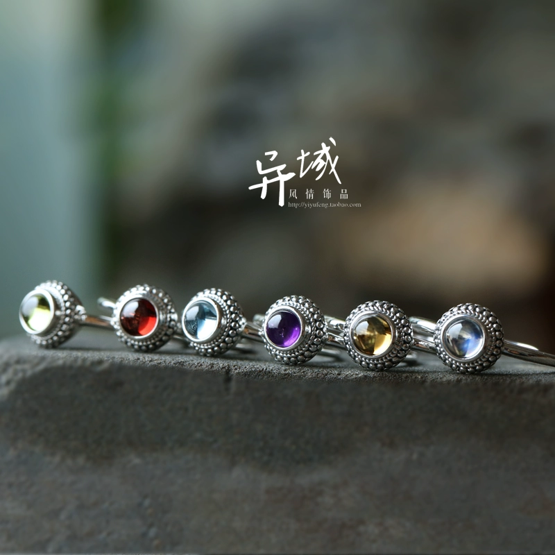 【kẹo. 】 Bạc thái 925 sterling bạc trang sức thủ công khảm pha lê tự nhiên nhẫn nữ retro - Nhẫn