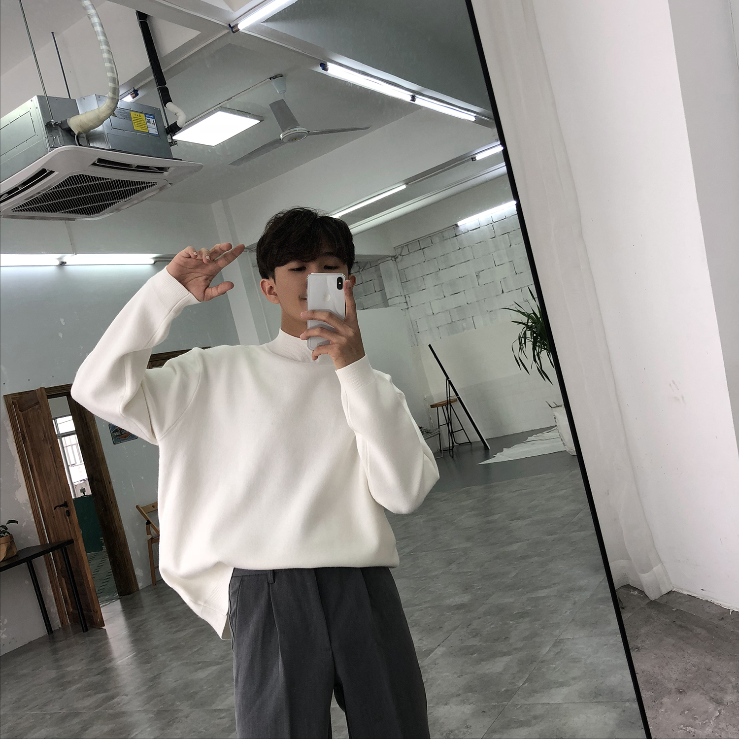 Xiao Ming bene đáy phiên bản Hàn Quốc bất khả chiến bại của đơn giản màu xám chic chic nhỏ cổ cao áo len áo len nam áo len nam mỏng
