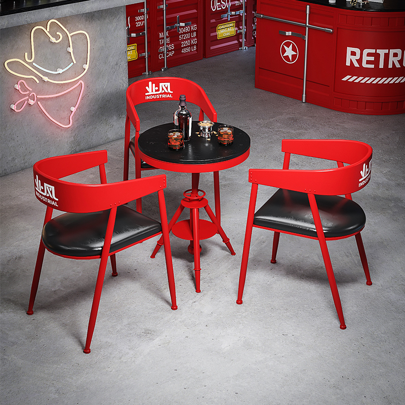 Industrial wind milk tea shop table and chair combination coffee shop dining table and chair bar iron art negotiation table net red catering furniture