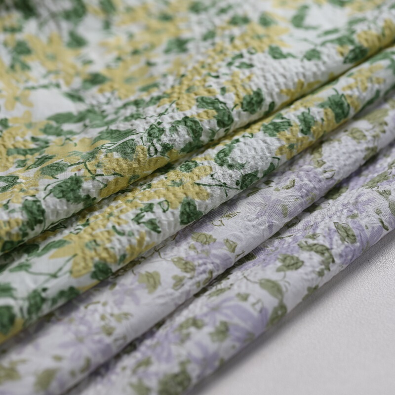 Bargain Price 3.55m Yuan  Floral Pattern Bubble Crepe Fabric High-Thread-Count Bubble Cotton Fabric