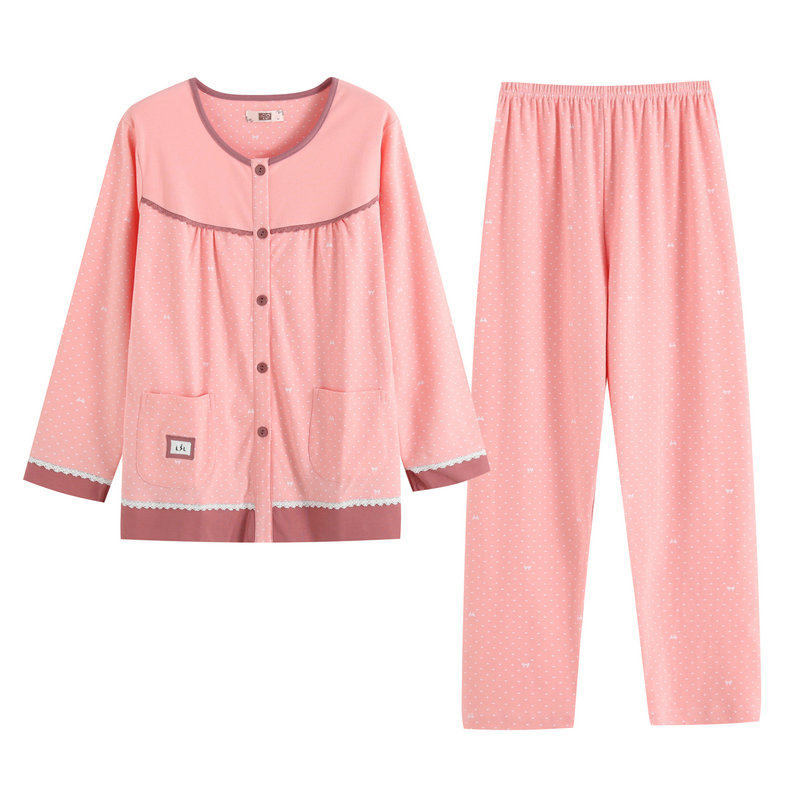 Middle Aged Woman Sleepwear Long Sleeve Full Cotton Mom Autumn Thickened Pure Cotton Long Sleeve Woman Pyjamas Sleeping Clothes Autumn Winter-Taobao