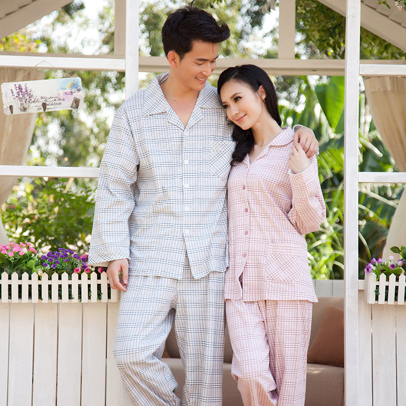 Couple pajamas middle-aged and elderly thickened pure cotton long-sleeved couple pajamas set autumn and winter cotton father and mother home service