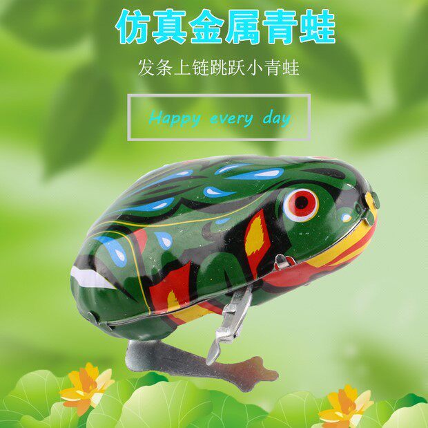 Children's upper chain sheet iron Frog Clockwork Toys Upper Chord Hops Jump Frog Animal Bounce Rooster 8090 Post Classic Nostalgia