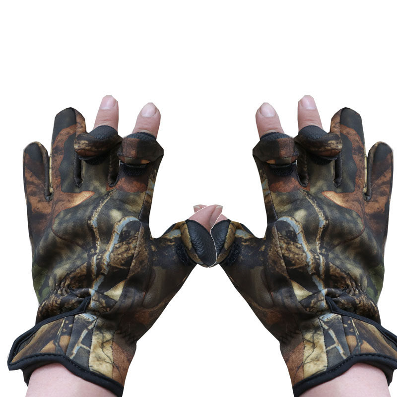 Winter fans outdoor riding bird watching bionic camouflage breathable waterproof dew three-finger fishing gloves