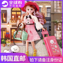 South Korea Cherry Ocean Doll Night Light Tourist Suitcase With Pet Dog Juri Princess Foreign Doll Toy