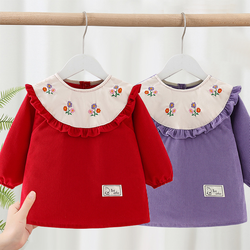 Children's smock, eating bib, waterproof and anti-dirty baby style apron, baby protective clothing, autumn and winter girls can wear outside