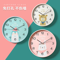 Punch-free mute wall clock cute cartoon childrens room clock living room clock simple wall bedroom girl home