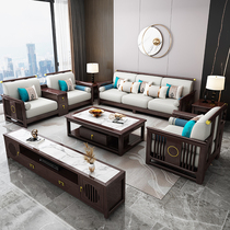 New Chinese Sofa Solid Wood Home Living Room Large Family Type Corner Solid Wood Storage Tea Table Combination Brief Modern Chinese