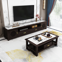 New Chinese solid wood rock plate TV cabinet Tea Table Combined Zen and Luxurious Chinese Retro Living-room Ground Cabinet Lockers Locker