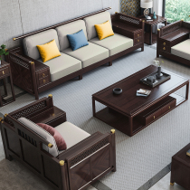 New Chinese full solid wood sofa combined living room winter and summer dual purpose storage corner light extravagant high-end villa size family type