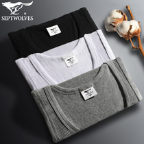 Seven wolves pure cotton vest men who fix two-track elastic tight body cross-bar spring and autumn wear beating bottom close-fitting coarse thread