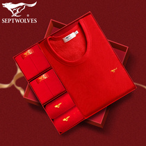 Seven Wolves Ben Year Male Tiger Year Underwear Red Autumn Clothes Pants Gift Clothes Belonging To Tiger Mens Clothing Warm Underwear Suit