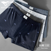 Seven wolves pure cotton mens underwear mens flat angle loose increased code shorts head middle aged whole cotton breathable antibacterial
