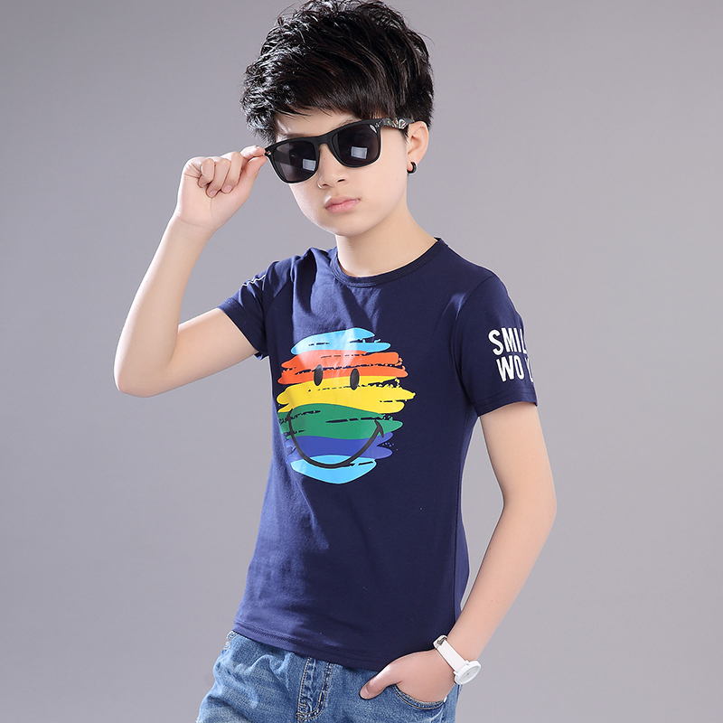 Royal BlueBoy Short sleeve T-shirt summer wear 2021 new pattern Korean version children pure cotton Compassionate 12 Zhongda Tong 15 year boy jacket