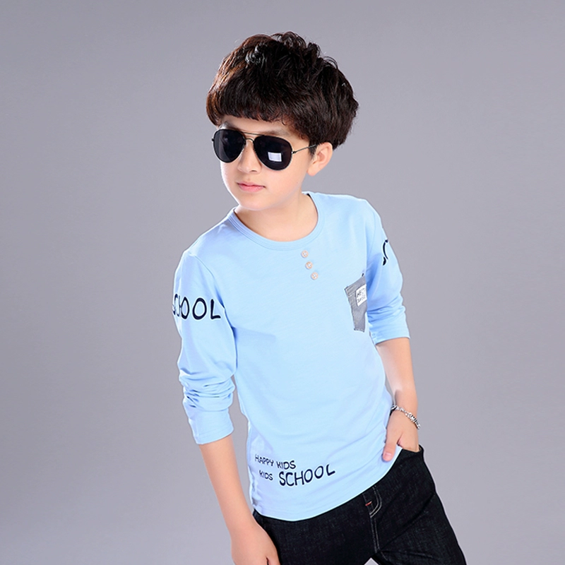 Áo thun bé trai dài tay 2018 mới 7 mùa thu 8 trẻ em 9 phiên bản Hàn Quốc của áo đáy 12 áo thun cotton 15 áo thun