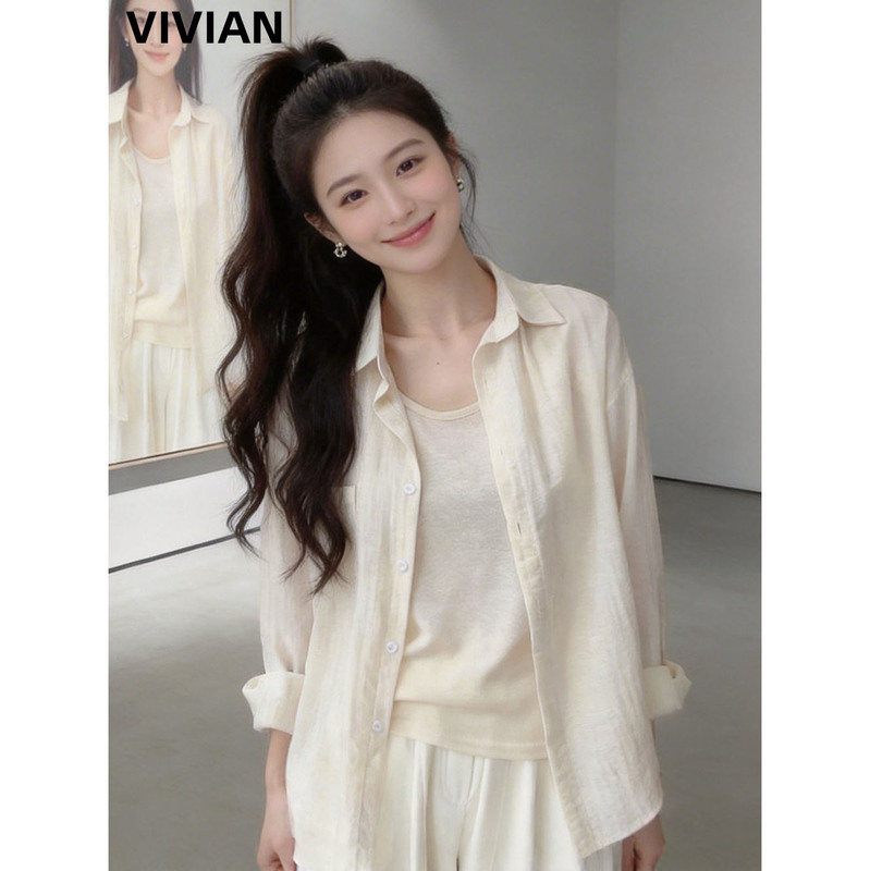 Vivian 150 Petite Apricot-Colored Lightweight Sun-Protective Shirt for Women, Spring and Summer Loose-Fitting Versatile Outerwear Cardigan Top Vivian 150 Petite Apricot-Colored Lightweight Sun-Protective Shirt for Women, Spring and Summer Loose-Fitting Versatile Outerwear Cardigan Top