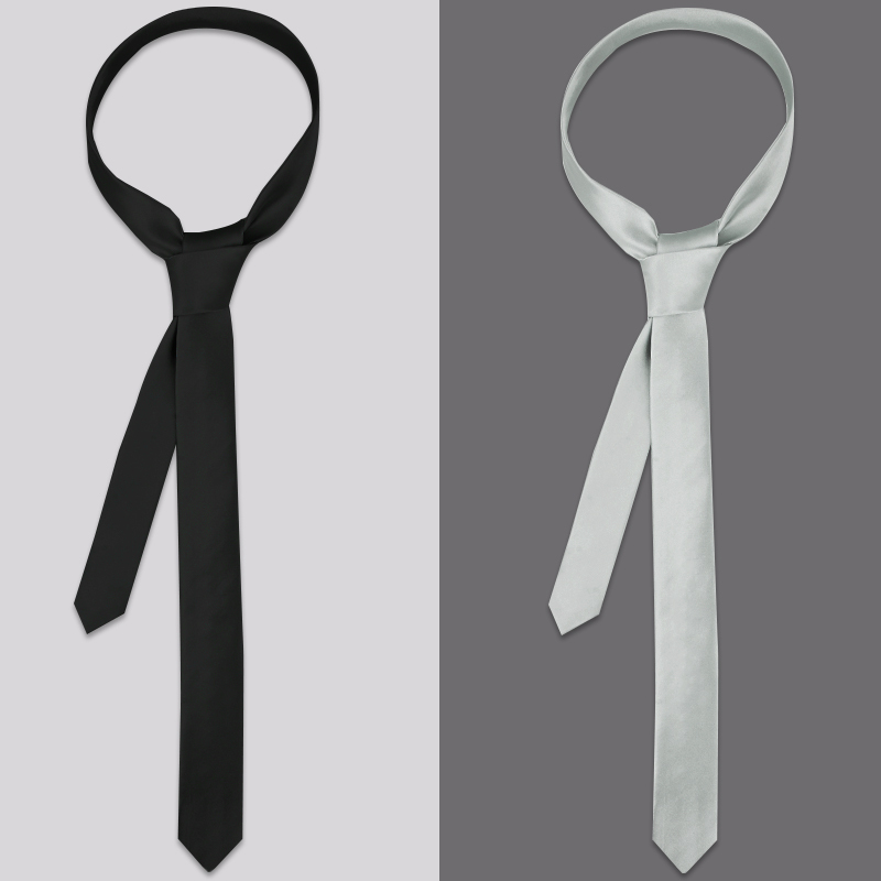 Korean Style 5cm Narrow Tie Black Silver Unisex Student Zipper Easy-To-Pull Trendy Fashion Solid Color Small Skinny Tie Korean Style 5cm Narrow Tie Black Silver Unisex Student Zipper Easy-To-Pull Trendy Fashion Solid Color Small Skinny Tie