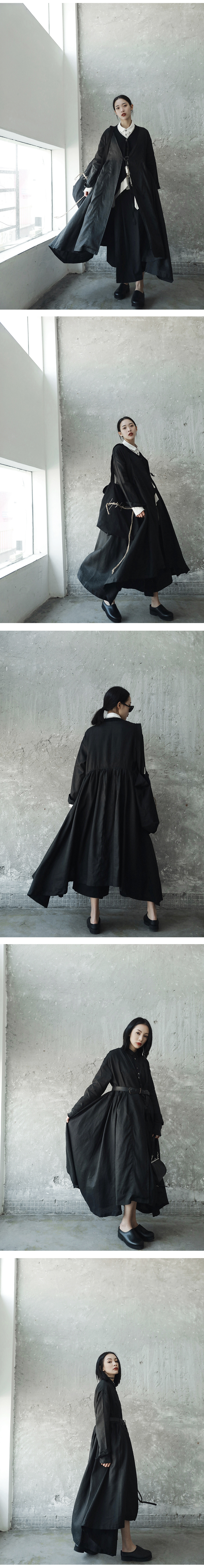 ĐƠN GIẢN ĐEN 2018 mùa xuân ss new dark gió linen dây đai áo dài áo gió áo khoác lông nữ