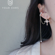 YOUR EARS original design without ear hole cross niche pearl ear clip long asymmetric mosquito coil