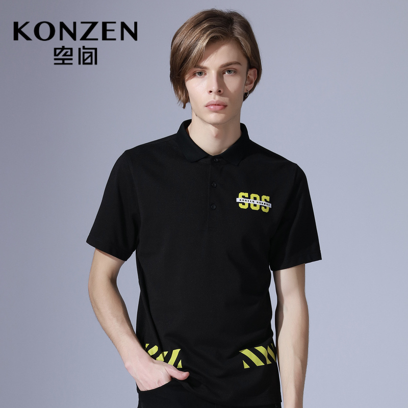 Konzen SPACE MENS SUMMER ngắn tay T-shirt KOREAN LOOSE-NỐI IN ve áo POLO SHIRT MENS T-SHIRT HALF-SLEEVE