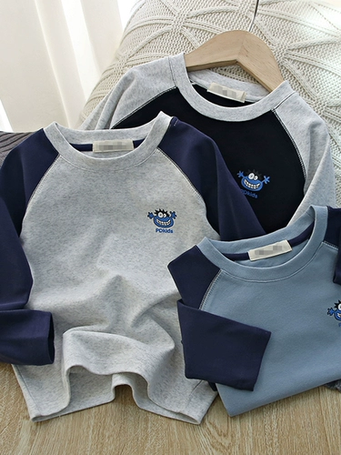 Эластичный большой лонгслив, детская приятная телу футболка, круглый воротник