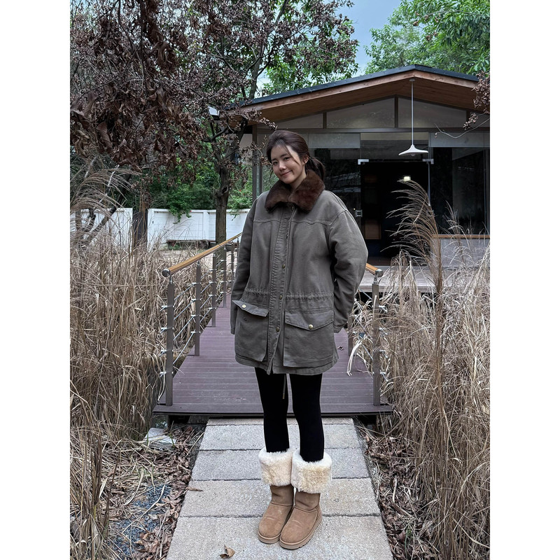 Peachzhou Pearl Green Goose down Detachable Mink Fur Collar down Cotton Work Jacket Coat for Women Winter Peachzhou Pearl Green Goose down Detachable Mink Fur Collar down Cotton Work Jacket Coat for Women Winter