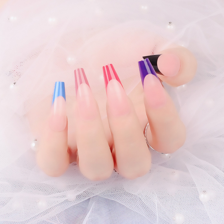 New Nail Tips in Skin Tone Base, French Arc Fake Nails, Wearable Nails, Jelly Glue T-Shaped Extended Coffin Nails, 20 Colors