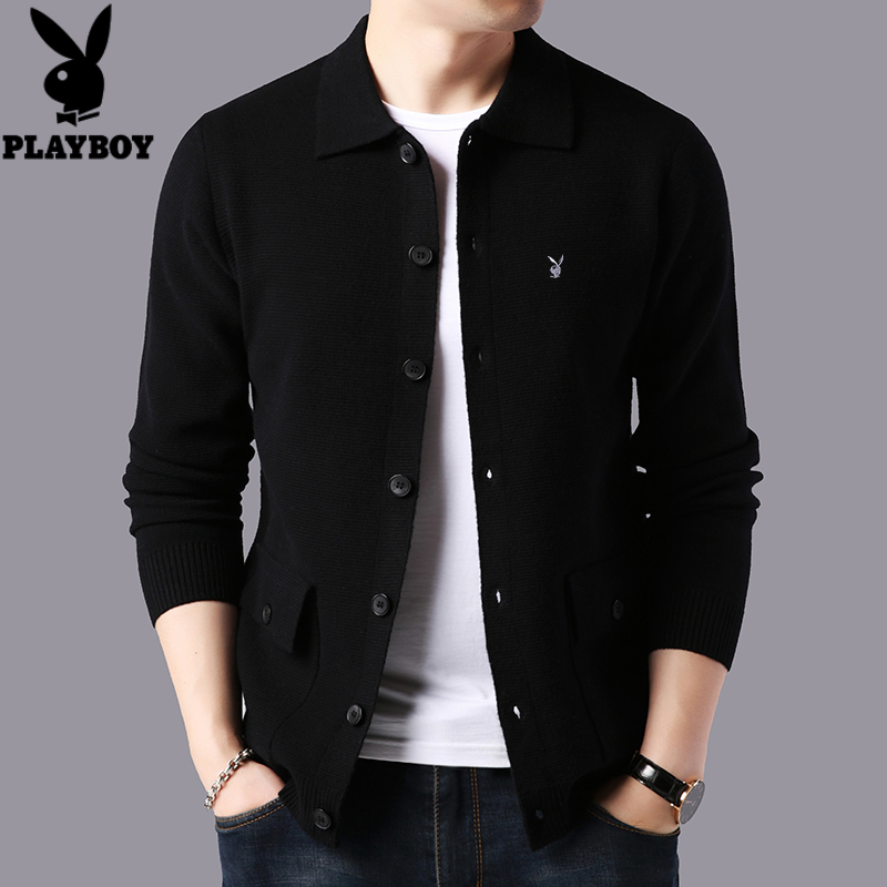 Playboy Xuân Thu mới cardigan nam thanh thiếu niên áo len áo len rắn màu áo khoác ngoài mặc knitsweater thủy triều.