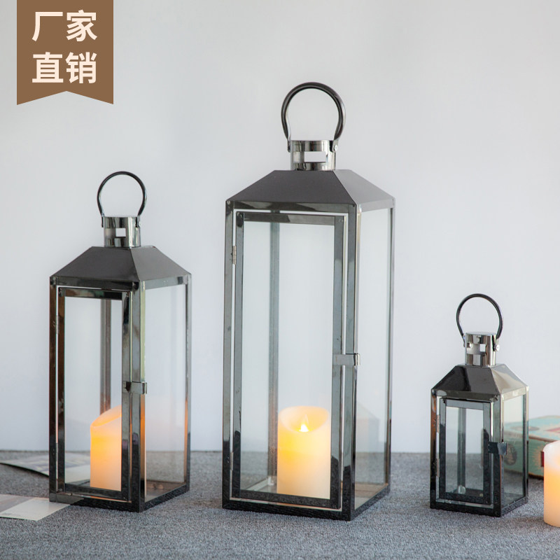 Light luxury modern simple candlestick ornaments Nordic romantic household candlelight dinner lamp golden windbreak candle decorations