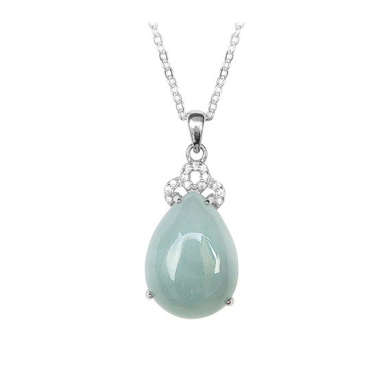 Jade drop pendant 925 silver necklace clavicle gift for girlfriend mother birthday natural ice jade pendant for women