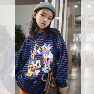 One-page cloth cartoon style striped double-sided velvet unisex sweatshirt