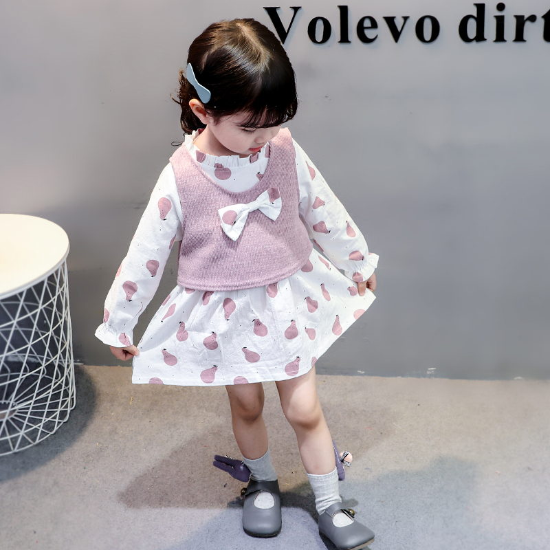 Váy bé gái mùa thu 2018 mới nhỏ bé công chúa nước ngoài Váy bé gái phiên bản Hàn Quốc set váy dài tay đầm sát nách bé gái