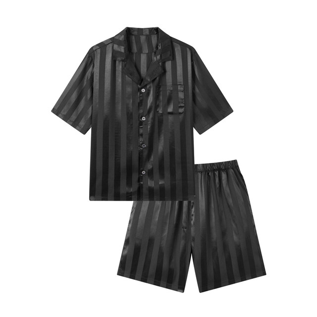 GXG men's home wear satin ice silk T-shirt pajamas men's short-sleeved shorts couple set