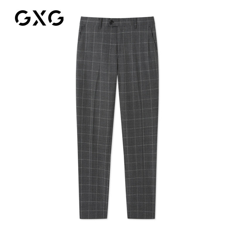 GXG men's 2021 spring and autumn hot shopping mall with the same gray plaid set of west trousers men loose business slacks