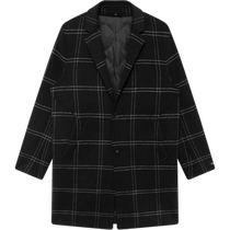 (羊毛)GXG男装商场同款极简系列黑色格子时尚长大衣22年冬季