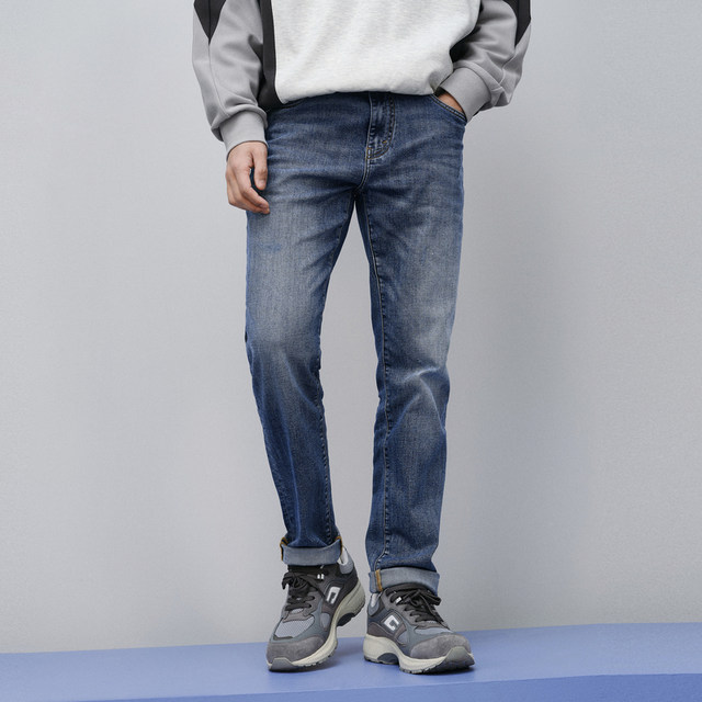 GXG men's blue washed straight jeans men's elastic casual pants denim trousers 24 ພາກຮຽນ spring ຜະລິດຕະພັນໃຫມ່