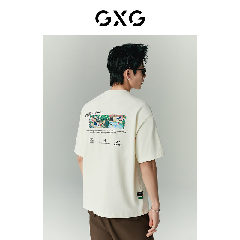 GXG Men's Zhang Jian Shiyan Series Trend Casual Crew Neck Short Sleeve t-shirt 2022 Summer New