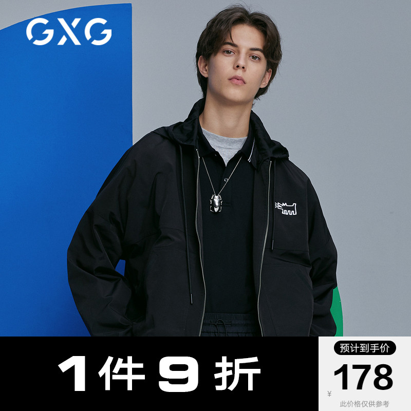 GXG x KH joint section Mall The Same Black Tandem Hat Tide Jacket Jacket Men 2021 Chunqiu Hot selling