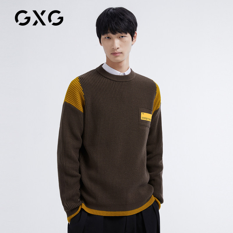 GXG men's winter 2020 hot sale Brown round neck sweater men's sweater men's sweater coat tide