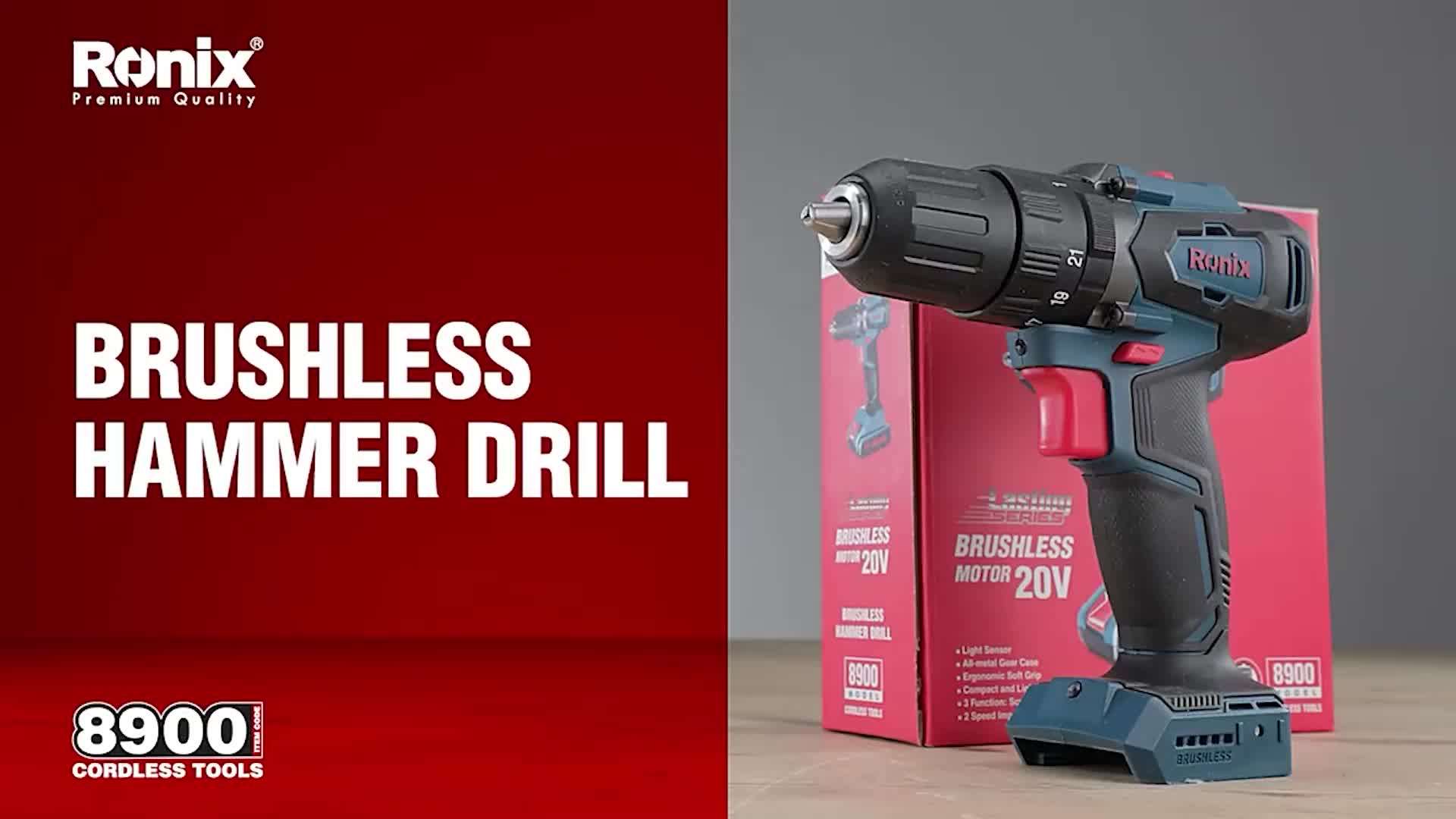 Ronix 8900 Cordless Electric Drill,13mm 20v Lithium Battery Brushless