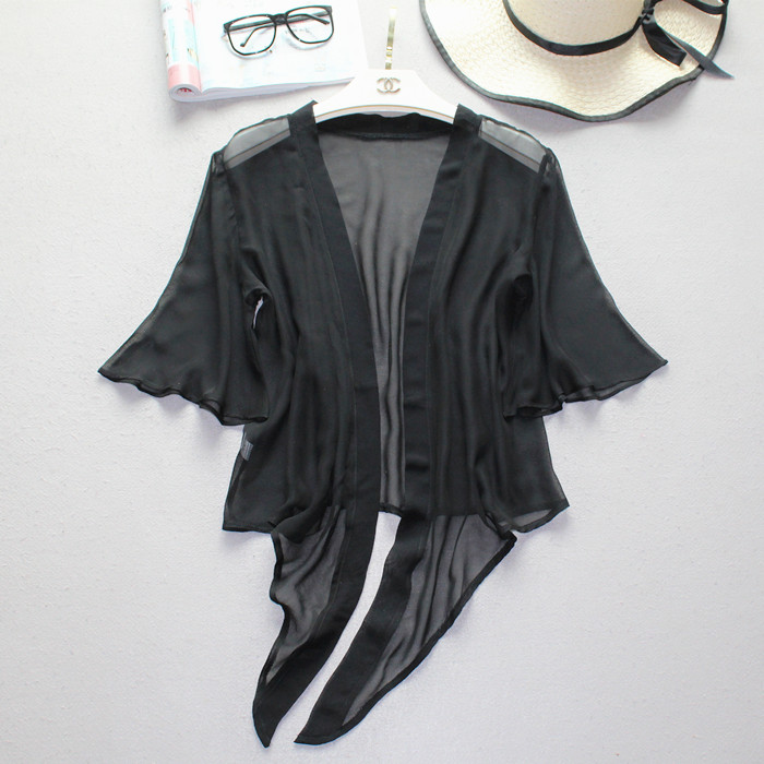 2018 mùa hè mới áo ngắn lụa cardigan áo sơ mi nữ lụa lụa ban nhạc rộng khăn choàng lỏng Hàn Quốc phiên bản của nhỏ vest áo khoác gió nữ cao cấp