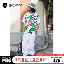 gxgjeans mens summer white T-shirt mens printing short-sleeved loose casual t-shirt mens tide