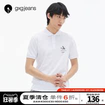 gxgjeans mens summer new polo shirt mens trend Korean ins printing college style casual short-sleeved T-shirt