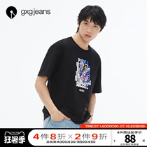 gxgjeans mens summer hot item T-shirt mens youth letter printing casual round neck short sleeve bold shirt tide