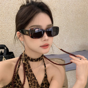 Cat eye retro large frame leopard sunglasses beaded chain