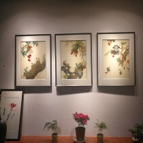 Suzhou embroidery new Chinese style living room entrance triptych background wall Chinese style decorative painting Happy birthday exhibition hall