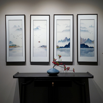New Chinese style quadruple atmospheric landscape great rivers and mountains pure hand embroidery painting framed living room sofa background wall hanging painting