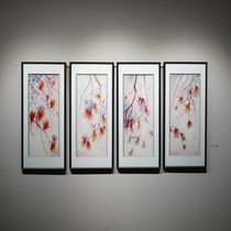 Pure Handmade Su Embroidered Jade Lantu 4-bar Screen finished product with frame sofa Background wall TV Wall Living room Decorative Painting